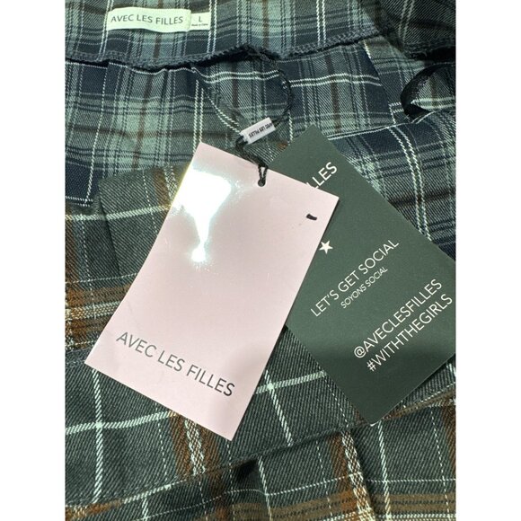 Avec Les Filles Plaid Pleated Mini Skirt With Side Buckle Accent Size L - Picture 6 of 9